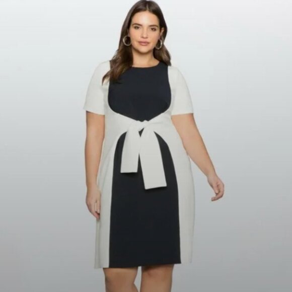 White and Navy Eloquii dress with tie front Size 14 - Picture 1 of 10